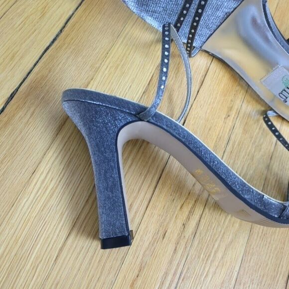 NIB Vintage 90s Wild Rose Silver Heels Strappy Sandals Rhinestone Prom Size 6 - Picture 6 of 8